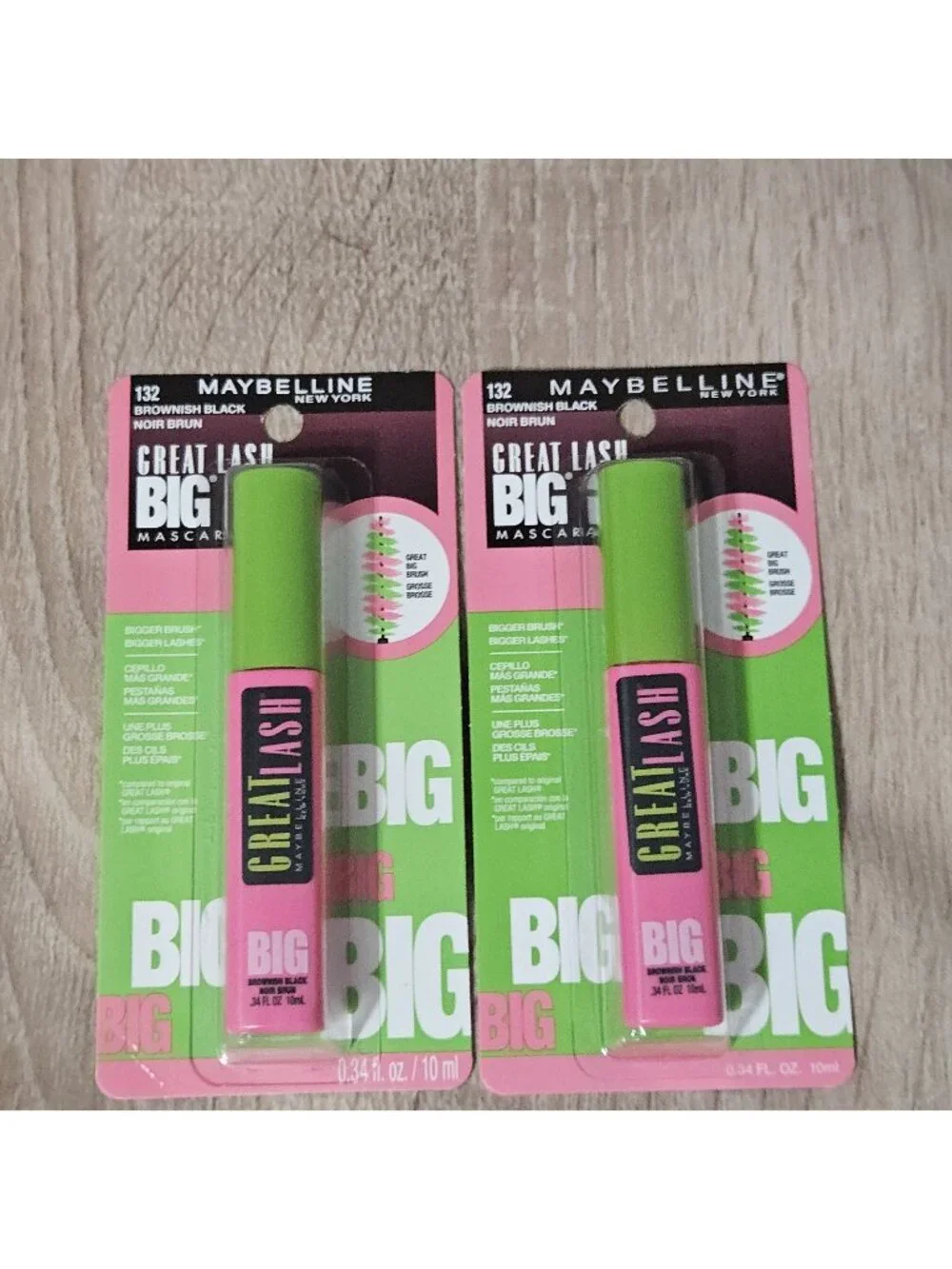 2 Maybelline Great Lash BIG #132 Brownish Black Mascara NEW SEALED CARDED